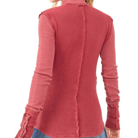 NEW Free People Jojo Mock Neck Long Sleeve Top Off Beat Wine Red Womens Size M - Picture 6 of 15